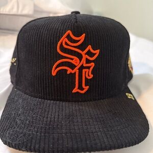 & Other Stories Black Corduroy Hat with Orange Embroidery